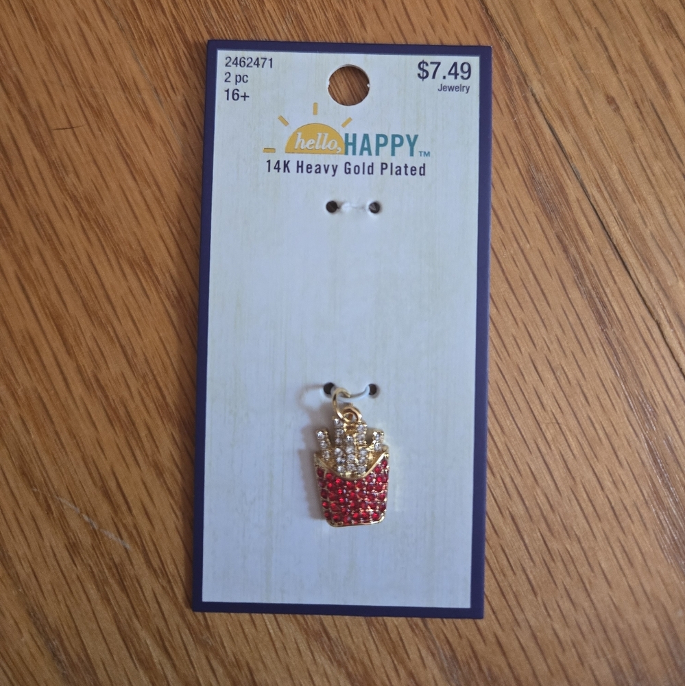 Hello Happy Gold Plated French Fry Charm/Custom Jewelry Piece